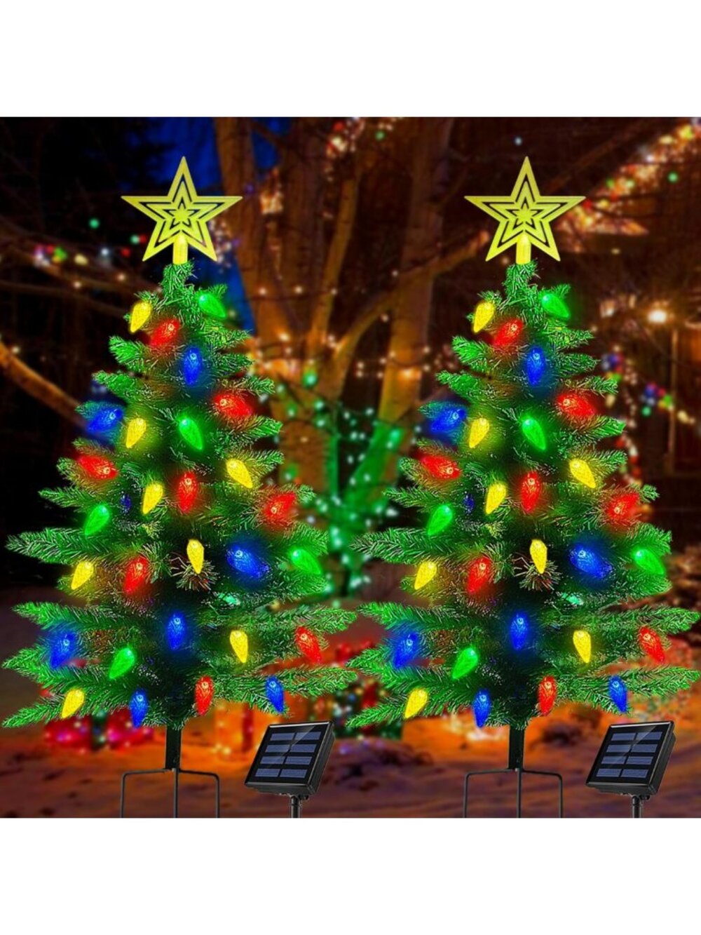 2-Pack 3.6FT Solar Christmas Tree Lights - 100 LED, 8 Modes, Waterproof Outdoor